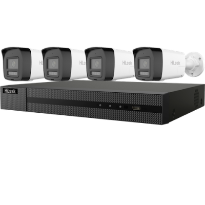 Kit 4 caméra bullet PoE 6 MP HiLook avec éclairage hybride intelligent