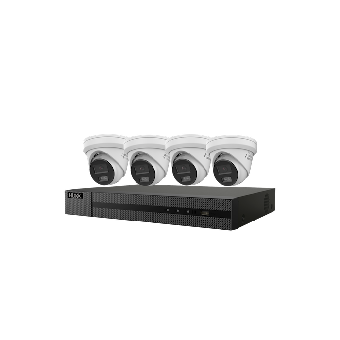 Kit 4 caméra tourelle PoE 6 MP HiLook avec éclairage hybride intelligent